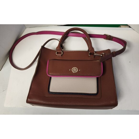 Anne Klein Arianna Satchel Pebble Leather rown Violet With Strap - Picture 3 of 9